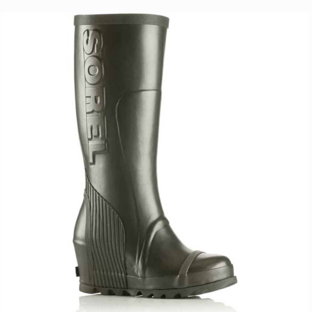 Sorel Women's Joan Tall Wedge Winter Rubber Rain Boots Olive Green Size 10 41EUR